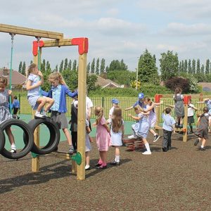 Children using a trim trail