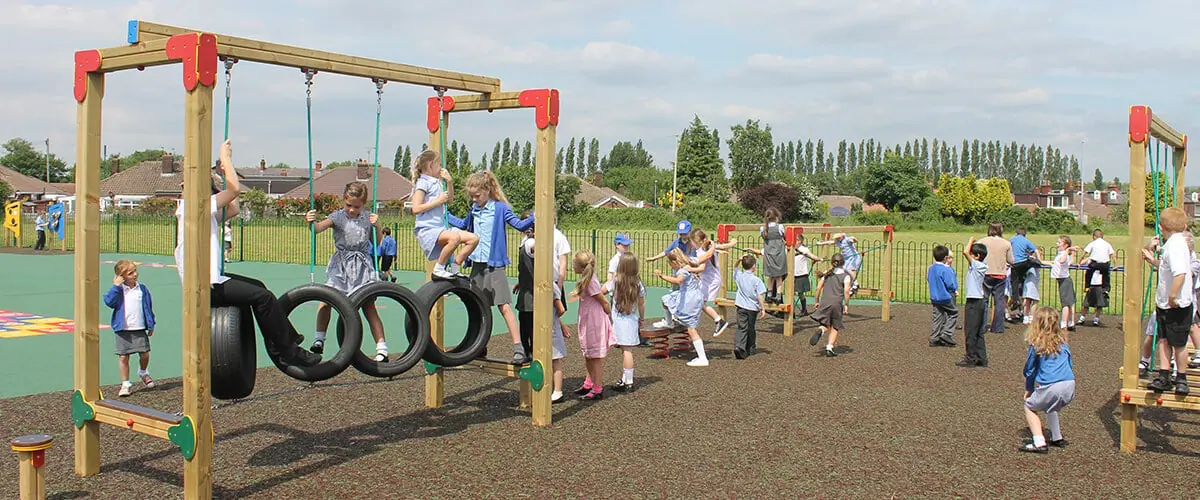 Children using a trim trail