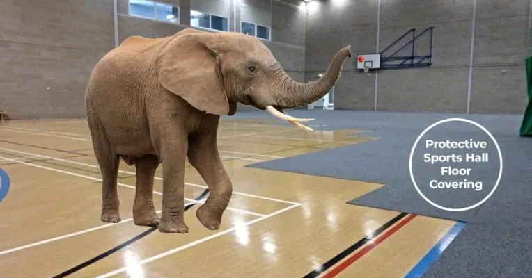 Elephant in a sports hall - protective floor tiles