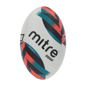 Mitre Squad Rugby Ball - White/Black/Orange/Green/Silver - Size 5