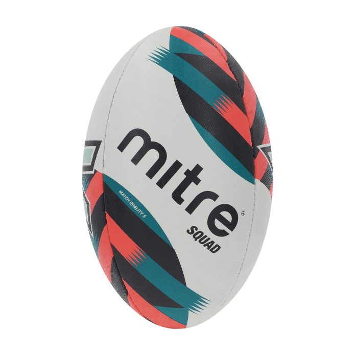 Mitre Squad Rugby Ball - White/Black/Orange/Green/Silver - Size 5