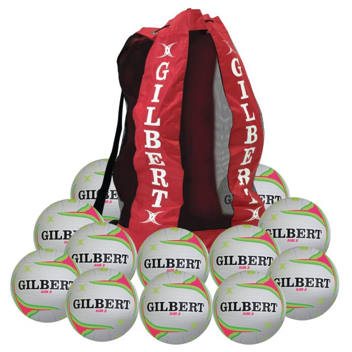 Gilbert Apt Netball - Fluoro - Size 5 - Pack of 12 + Bag