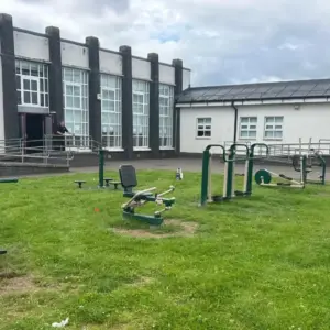 Outdoor fitness equipment at a school