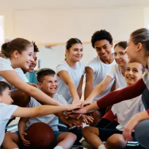 PE Students in a huddle