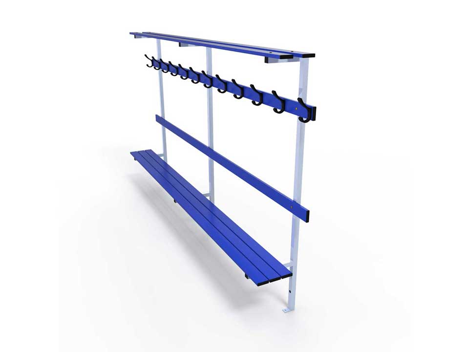 Changing room standard bench with backrest, peg rail and shelf - Image 3