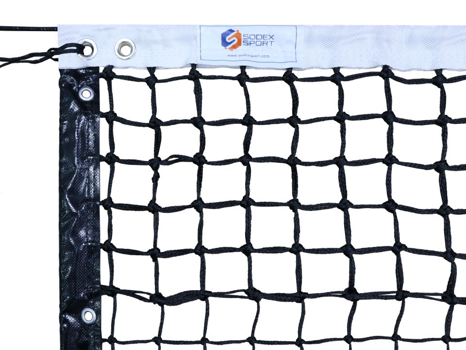 Tennis net braided Ø3.0mm, 45mm single mesh with top mesh doubled, reinforced outline